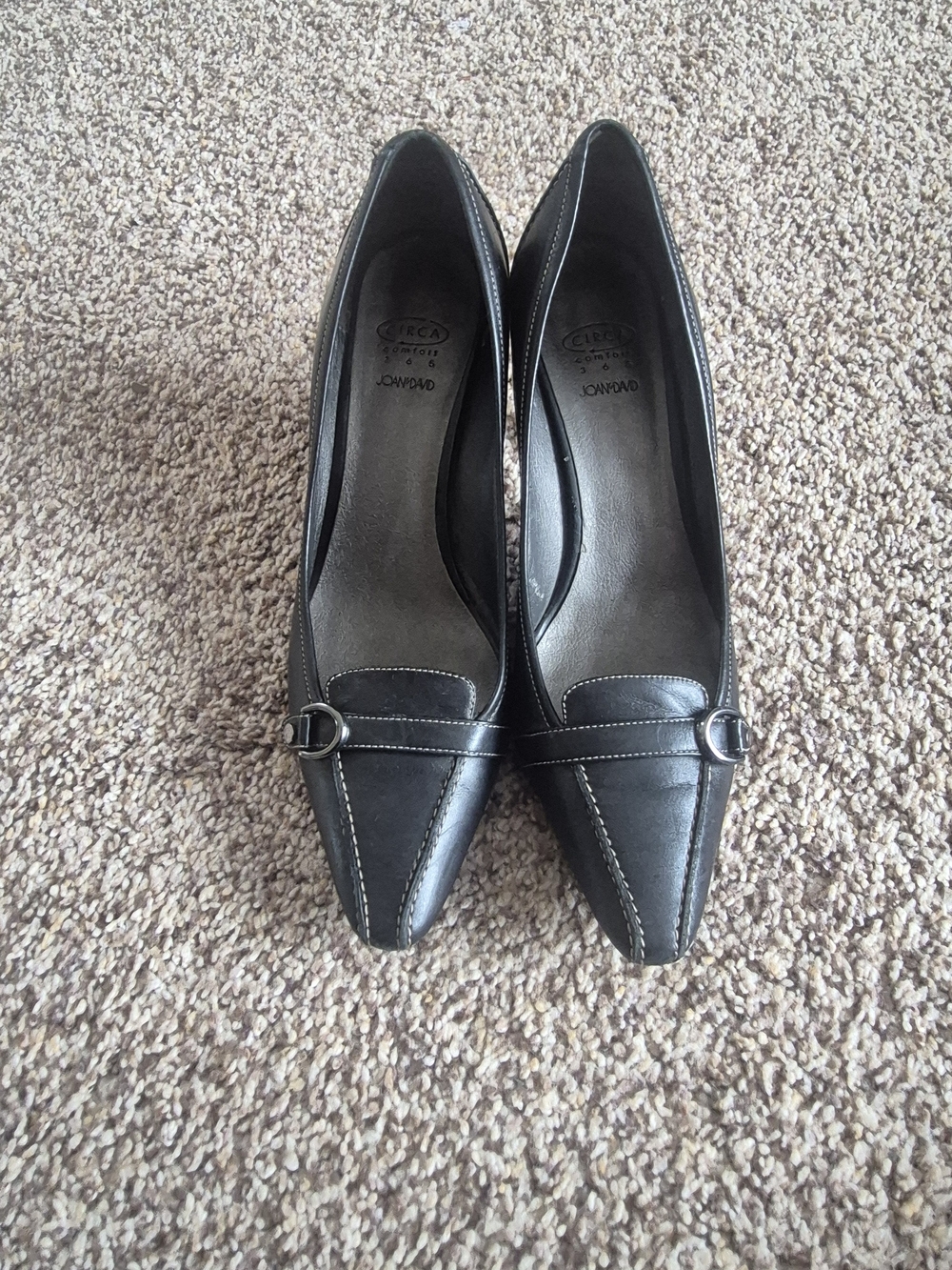 Joan & David Vintage Black Pointed Toe Pumps with Buckle Accent